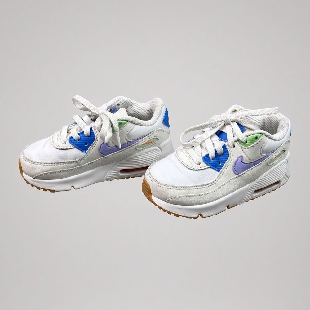 Nike Air Max 90 LTR Toddler White Purple Blue CD6868-128 Size 10C